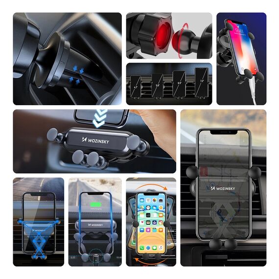 Wozinsky car phone holder gravity for ventilation grille black (WCH-05) - Smartphone Holders - Smartphones - Techbox