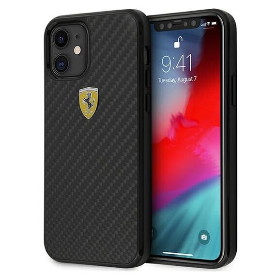 Ferrari FERCAHCP12SBK iPhone 12 mini 5.4" black/black hardcase On Track Real Carbon | Techbox
