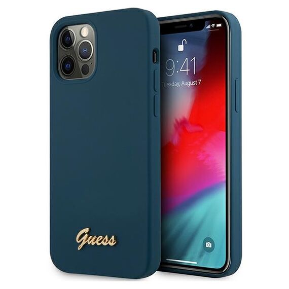 Guess GUHCP12LLSLMGBL iPhone 12 Pro Max 6,7" niebieski/blue hardcase Metal Logo Script - Apple Cases - Cases - Techbox
