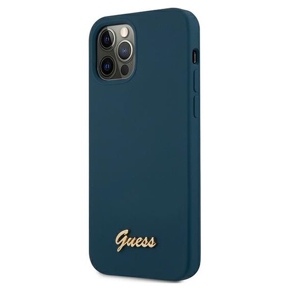 Guess GUHCP12LLSLMGBL iPhone 12 Pro Max 6,7" niebieski/blue hardcase Metal Logo Script - Apple Cases - Cases - Techbox