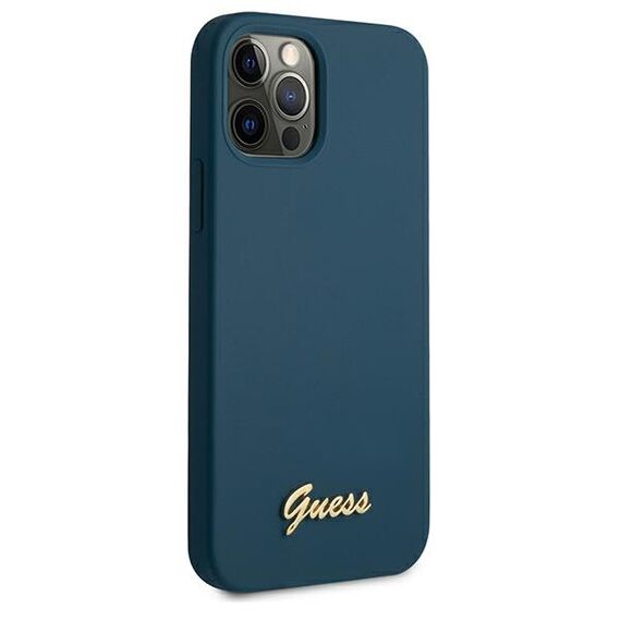 Guess GUHCP12LLSLMGBL iPhone 12 Pro Max 6,7" niebieski/blue hardcase Metal Logo Script - Apple Cases - Cases - Techbox
