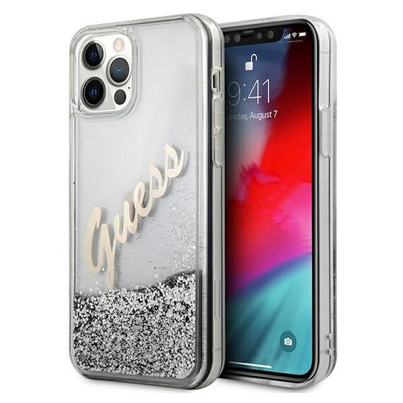 Guess GUHCP12LGLVSSI iPhone 12 Pro Max 6.7" silver/silver hardcase Glitter Vintage Script | Techbox