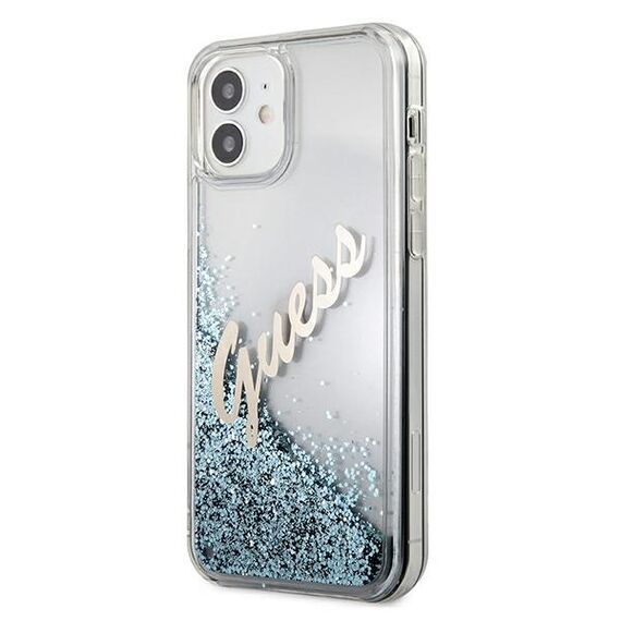 Guess GUHCP12SGLVSBL iPhone 12 mini 5,4" niebieski/blue hardcase Glitter Vintage Script - Apple Cases - Cases - Techbox