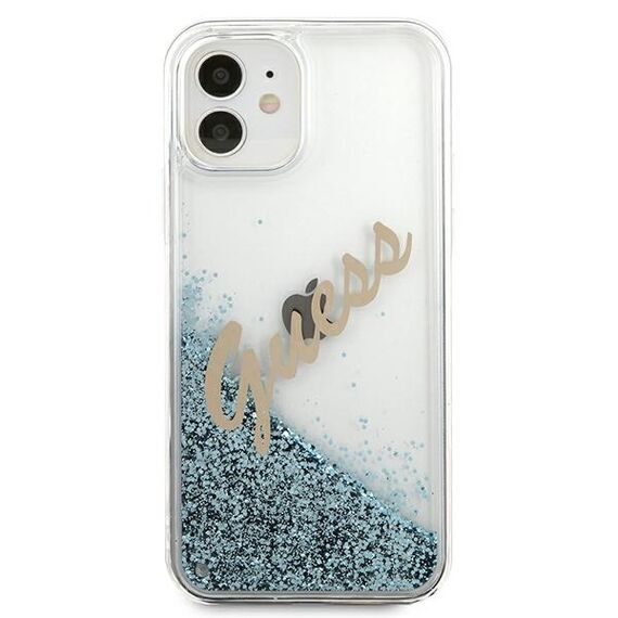 Guess GUHCP12SGLVSBL iPhone 12 mini 5,4" niebieski/blue hardcase Glitter Vintage Script - Apple Cases - Cases - Techbox