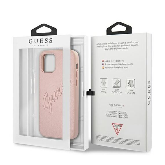 Guess GUHCP12LRSAVSRG iPhone 12 Pro Max 6.7" pink/pink hardcase Saffiano Vintage Script | Techbox