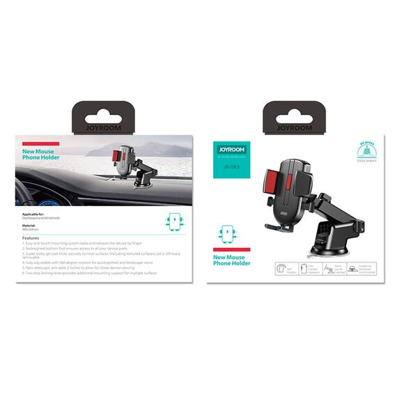 Joyroom car phone holder with telescopic extendable arm for dashboard and windshield black (JR-OK3) - Smartphone Holders - Smartphones - Techbox