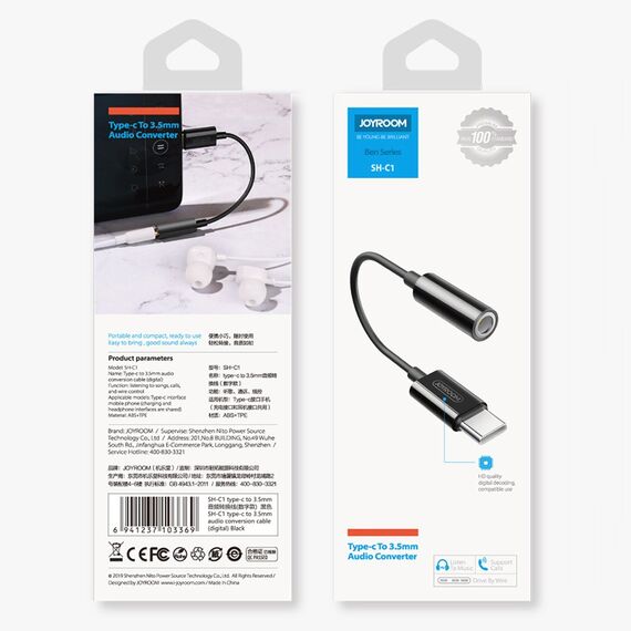 Joyroom SH-C1 headphone mini jack 3.5 mm (female) / USB-C (male) adapter - white | Techbox