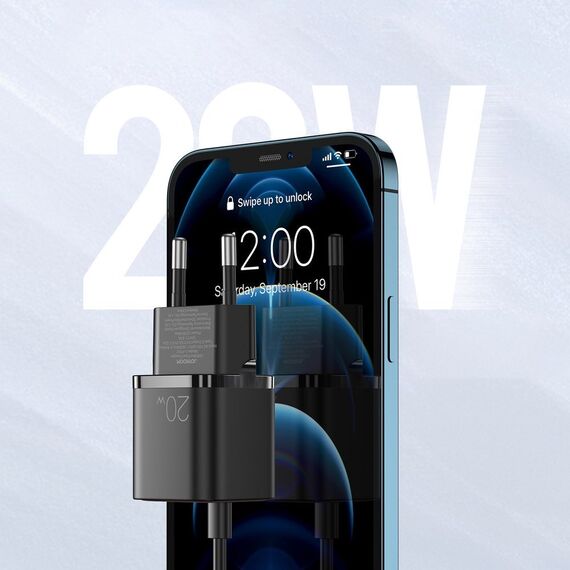 Joyroom fast wall charger USB Type C 20W Power Delivery Quick Charge 3.0 AFC black (L-P202) - Travel Chargers - Smartphone Chargers - Techbox