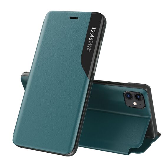 Eco Leather View Case elegant bookcase type case with kickstand for iPhone 13 Pro Max green | Techbox