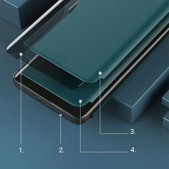 Eco Leather View Case elegant bookcase type case with kickstand for iPhone 13 Pro Max green | Techbox