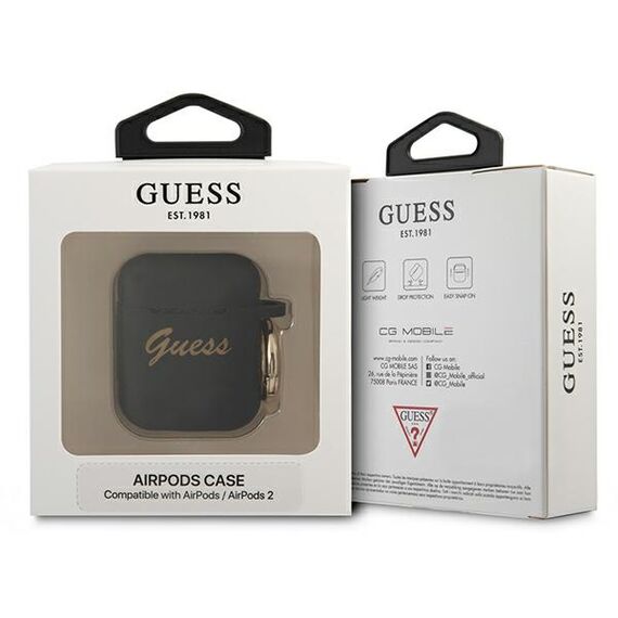 Guess GUA2SSSK AirPods cover black / black Silicone Vintage Script - Smartphone Accessories - Cables & Accessories - Techbox