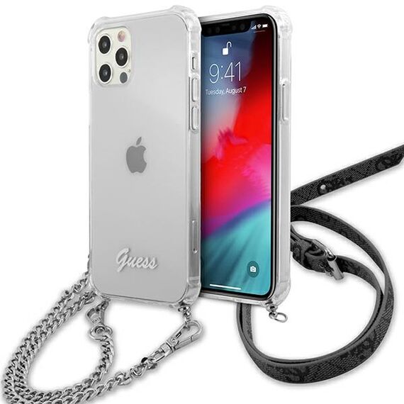 Guess GUHCP12MKC4GSSI iPhone 12/12 Pro 6.1" Transparent hardcase 4G Silver Chain | Techbox