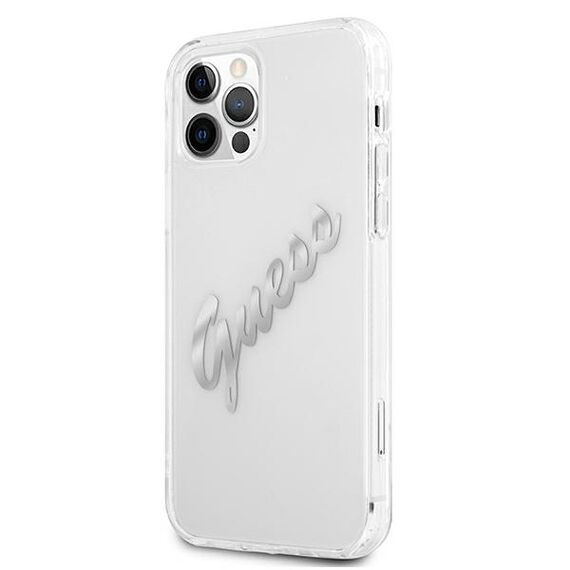 Guess GUHCP12MKTRSVSI iPhone 12/12 Pro 6.1" Transparent hardcase Vintage Script Silver | Techbox