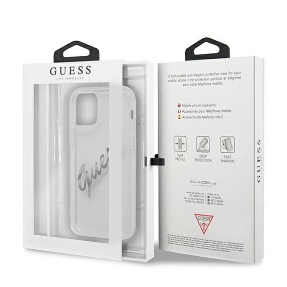 Guess GUHCP12MKTRSVSI iPhone 12/12 Pro 6.1" Transparent hardcase Vintage Script Silver | Techbox