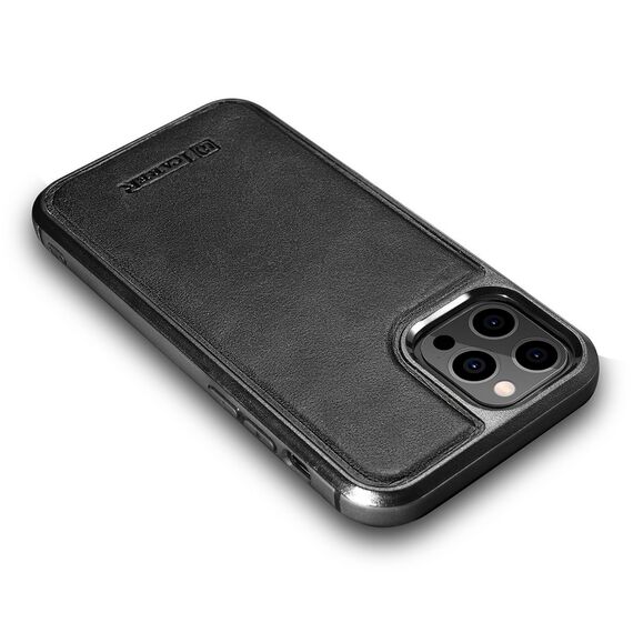 iCarer Leather Oil Wax case covered with natural leather for iPhone 12 Pro Max black (ALI1206-BK) - Apple Cases - Cases - Techbox
