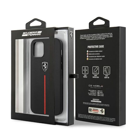 Ferrari FEOMSHCP12LBK iPhone 12 Pro Max black / black hardcase Off Track Leather Nylon Stripe - Apple Cases - Cases - Techbox