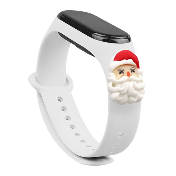 Strap Xmas for Xiaomi Mi Band 3 / 4 Christmas Silicone Bracelet Strap with Santa Claus - White | Techbox