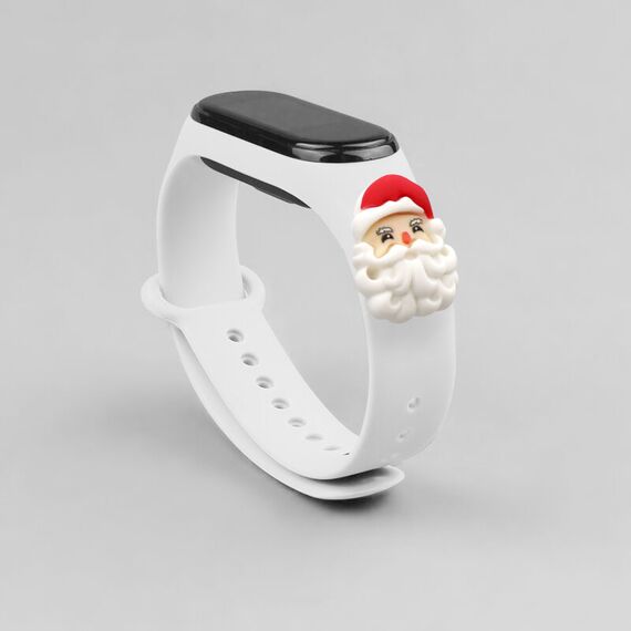 Strap Xmas for Xiaomi Mi Band 3 / 4 Christmas Silicone Bracelet Strap with Santa Claus - White | Techbox