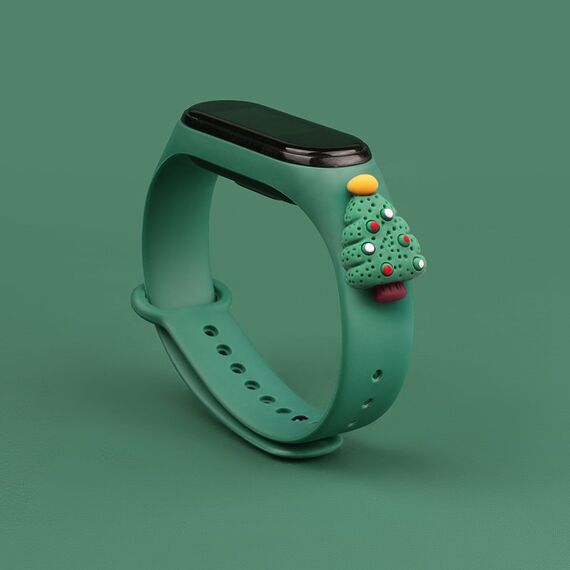Strap Xmas for Xiaomi Mi Band 3 / 4 Christmas Silicone Strap Bracelet with Christmas Tree - Dark Green | Techbox