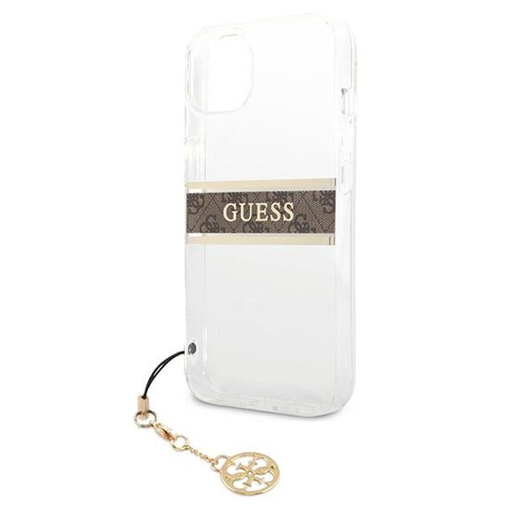 Guess GUHCP13SKB4GBR iPhone 13 mini 5,4" Transparent hardcase 4G Brown Strap Charm - Apple Cases - Cases - Techbox