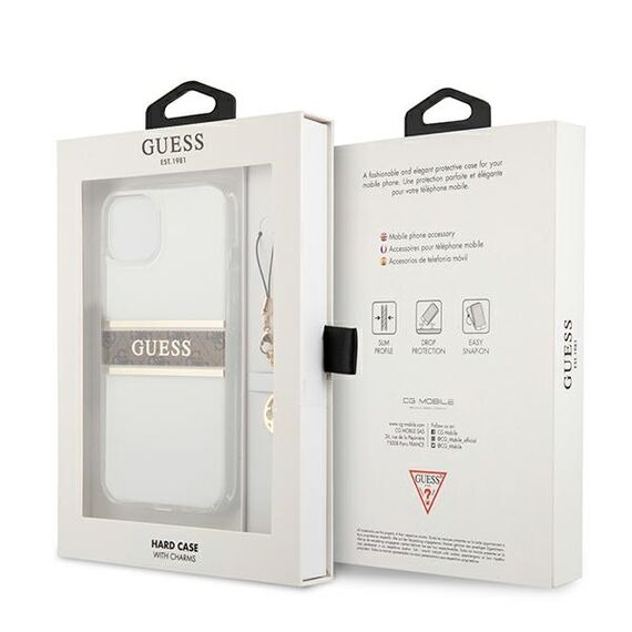 Guess GUHCP13SKB4GBR iPhone 13 mini 5,4" Transparent hardcase 4G Brown Strap Charm - Apple Cases - Cases - Techbox