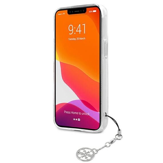 Guess GUHCP13SKB4GGR iPhone 13 mini 5,4" Transparent hardcase 4G Grey Strap Charm - Apple Cases - Cases - Techbox