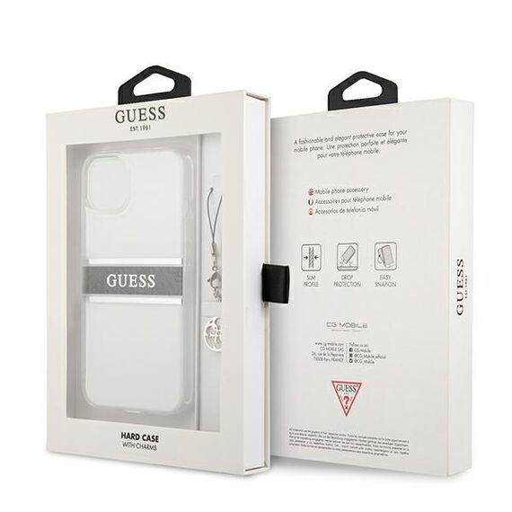 Guess GUHCP13SKB4GGR iPhone 13 mini 5,4" Transparent hardcase 4G Grey Strap Charm - Apple Cases - Cases - Techbox