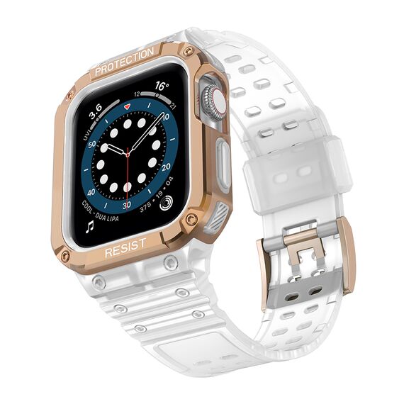 Protect Strap Band for Apple Watch 38/40/41mm Armored Case Strap - Transparent, Rose Gold | Techbox