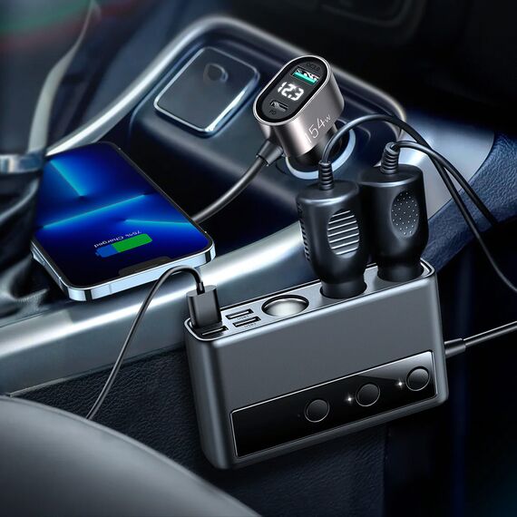Joyroom JR-CL06 9in1 car charger 154W 5x USB-A / USB-C / 3x cigarette lighter socket PD QC PPS - black | Techbox