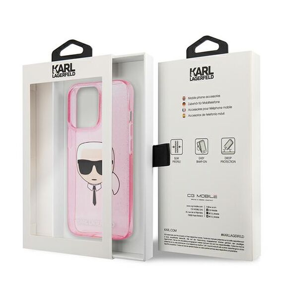 Karl Lagerfeld KLHCP13XKHTUGLP iPhone 13 Pro Max 6,7" różowy/pink hardcase Glitter Karl`s Head | Techbox