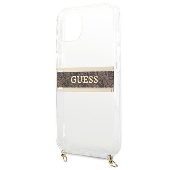 Guess GUHCP13SKC4GBGO iPhone 13 mini 5,4 "Transparent hardcase 4G Brown Strap Gold Chain - Apple Cases - Cases - Techbox