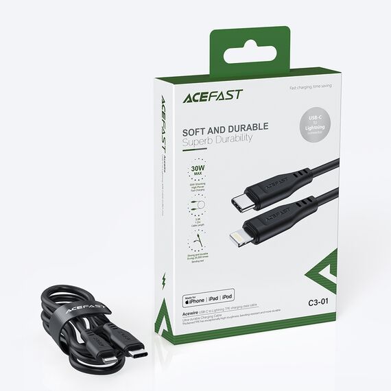 Acefast cable MFI USB Type C - Lightning 1.2m, 30W, 3A white (C3-01 white) - Cables & Adapters - Cables & Accessories - Techbox