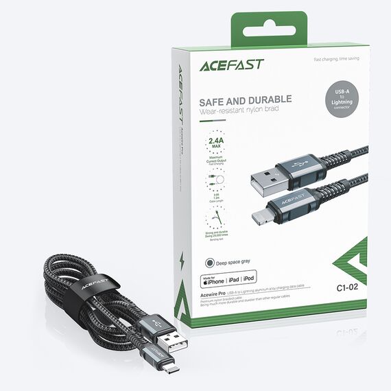 Acefast cable MFI USB - Lightning 1.2m, 2.4A black (C1-02 black) - Cables & Adapters - Cables & Accessories - Techbox