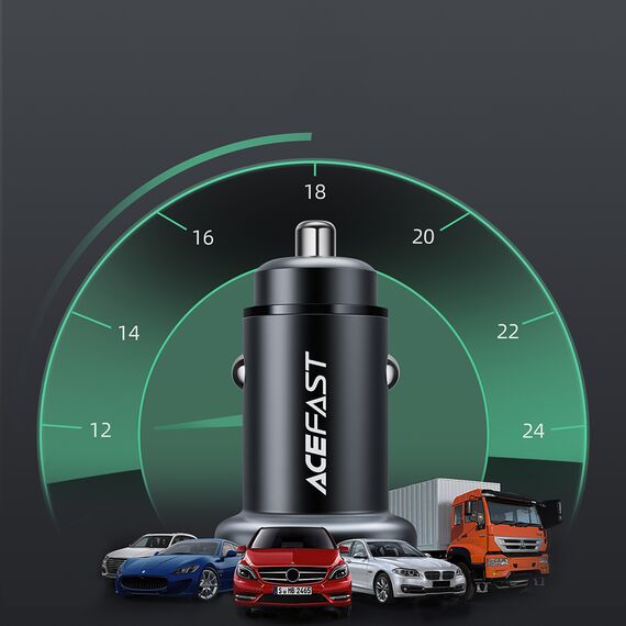 Acefast car charger 38W USB Type C / USB, PPS, Power Delivery, Quick Charge 3.0, AFC, FCP black (B1 black) | Techbox
