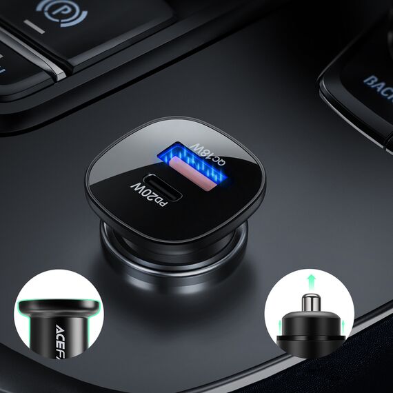 Acefast car charger 38W USB Type C / USB, PPS, Power Delivery, Quick Charge 3.0, AFC, FCP black (B1 black) | Techbox