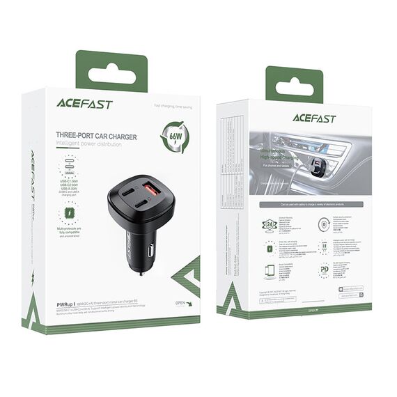 Acefast car charger 66W 2x USB Type C / USB, PPS, Power Delivery, Quick Charge 4.0, AFC, FCP, SCP black (B3 black) - Car Chargers - Smartphone Chargers - Techbox