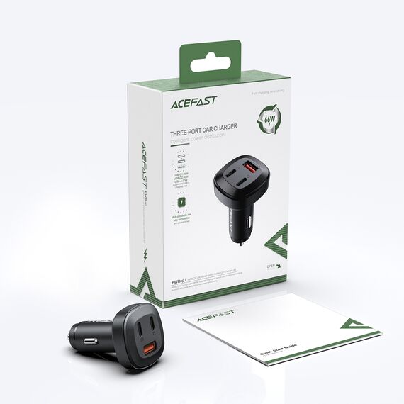 Acefast car charger 66W 2x USB Type C / USB, PPS, Power Delivery, Quick Charge 4.0, AFC, FCP, SCP black (B3 black) - Car Chargers - Smartphone Chargers - Techbox