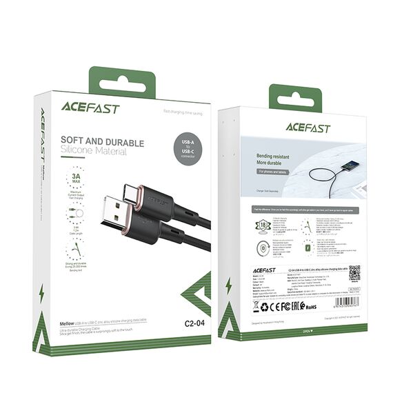 Acefast USB cable - USB Type C 1.2m, 3A black (C2-04 black) - Cables & Adapters - Cables & Accessories - Techbox
