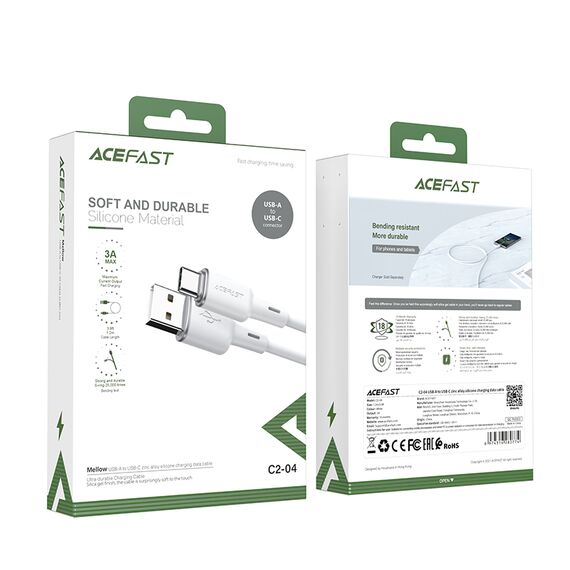 Acefast USB cable - USB Type C 1.2m, 3A white (C2-04 white) - Cables & Adapters - Cables & Accessories - Techbox