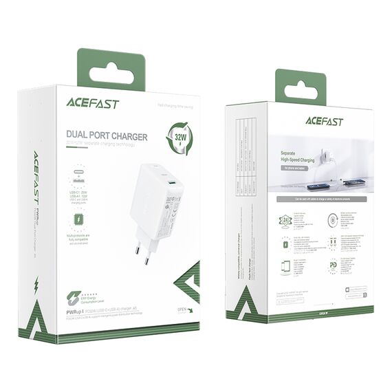 Acefast wall charger USB Type C / USB 32W, PPS, PD, QC 3.0, AFC, FCP white (A5 white) | Techbox