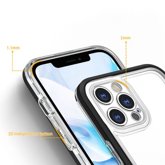 Clear 3in1 case for iPhone 12 Pro frame gel cover black | Techbox