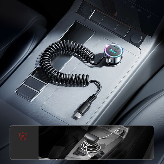 Joyroom JR-CL07 72W 3in1 Car Charger with 1.6m USB-C Cable – Black | Techbox