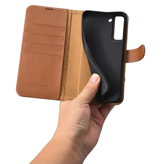 iCarer Haitang Leather Wallet Case Leather Case for Samsung Galaxy S22 + (S22 Plus) Wallet Housing Cover Brown (AKSM05BN) | Techbox