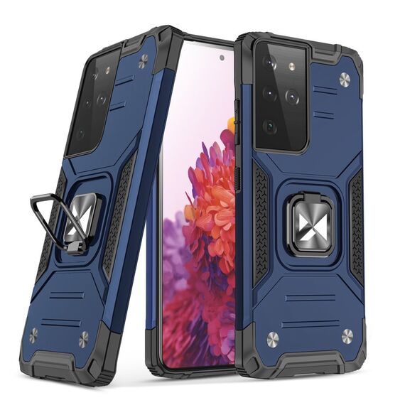 Wozinsky Ring Armor tough hybrid case cover + magnetic holder for Samsung Galaxy S22 Ultra blue | Techbox
