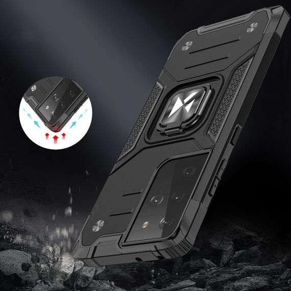 Wozinsky Ring Armor tough hybrid case cover + magnetic holder for Samsung Galaxy S22 Ultra blue | Techbox