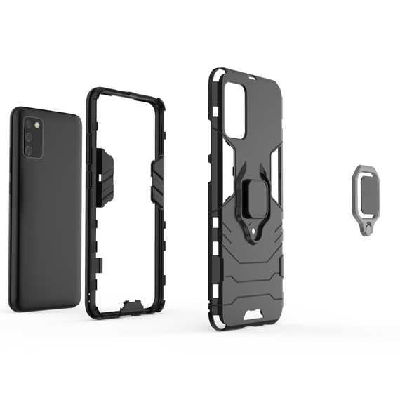 Ring Armor tough hybrid case cover + magnetic holder for Samsung Galaxy A03s (166.5) black | Techbox