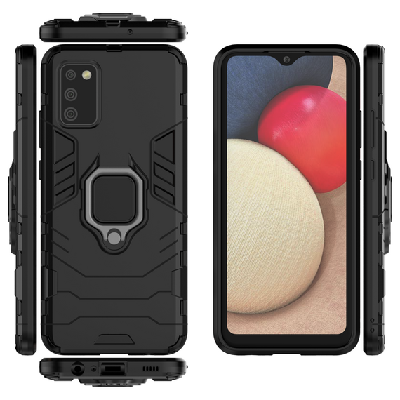 Ring Armor tough hybrid case cover + magnetic holder for Samsung Galaxy A03s (166.5) black | Techbox