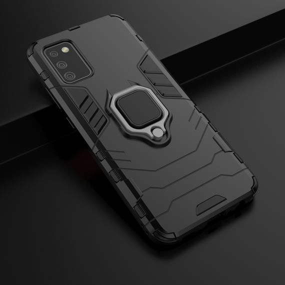 Ring Armor tough hybrid case cover + magnetic holder for Samsung Galaxy A03s (166.5) black | Techbox