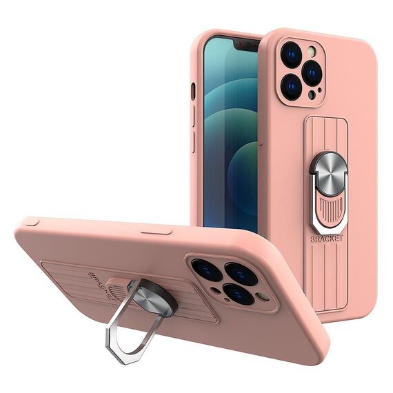 Ring Case silicone case with a finger grip and base for Samsung Galaxy S22 Ultra pink | Techbox