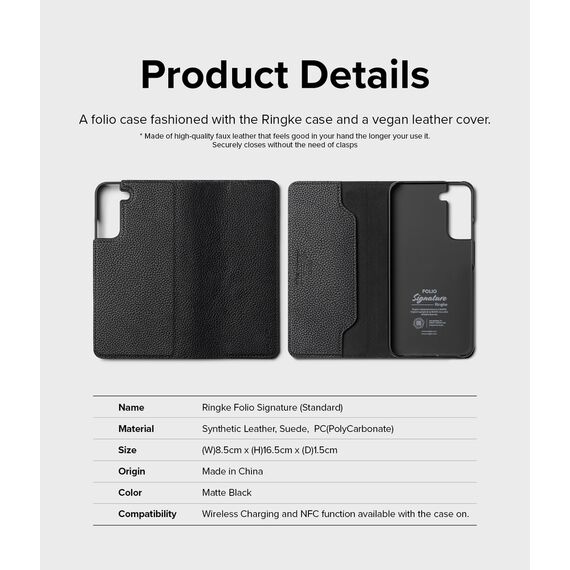 Ringke Folio Signature Flip Leather Case for Samsung Galaxy S22 + (S22 Plus) Black (FSS118R262) - Samsung Cases - Cases - Techbox